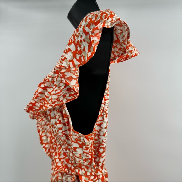 Free People French Quarter Animal Print Ruffle Wrap Boho Mini Dress Orange Tan M - Picture 7 of 11